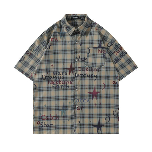 Gradient Short Sleeve Plaid Shirt Men - RALO COLLECTION STUDIO