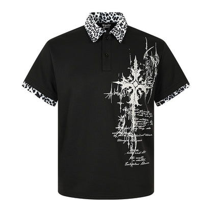Graffiti Leopard-print Lapel Short-sleeve T-shirt For Men - RALO COLLECTION STUDIO