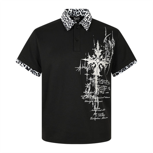 Graffiti Leopard-print Lapel Short-sleeve T-shirt For Men - RALO COLLECTION STUDIO