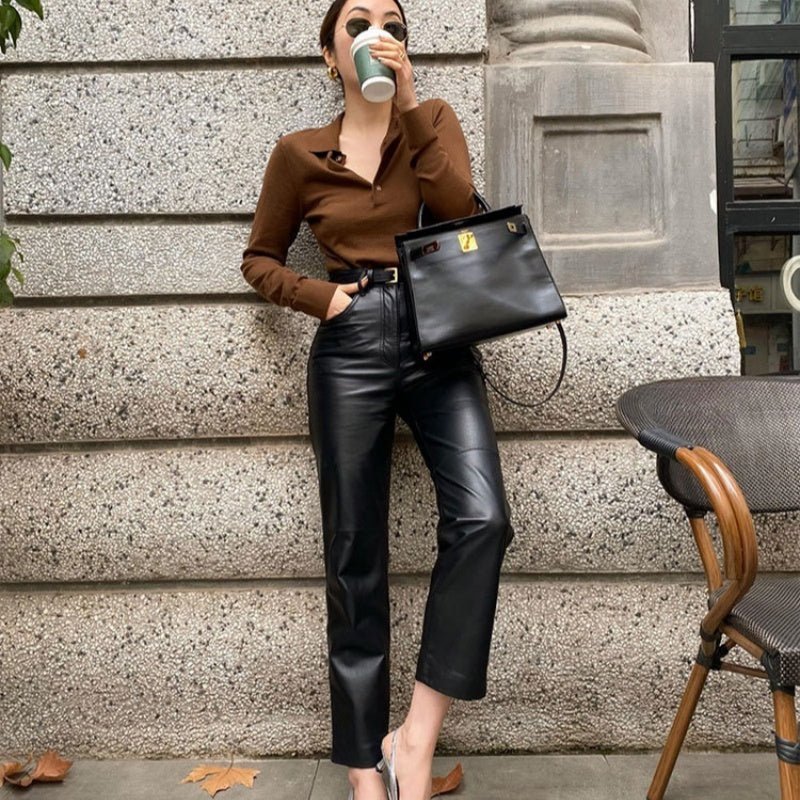 High-grade Polyester Top Slim Fit Leather Pants Adult Lady Like Woman Two Pieces - RALO COLLECTION STUDIO