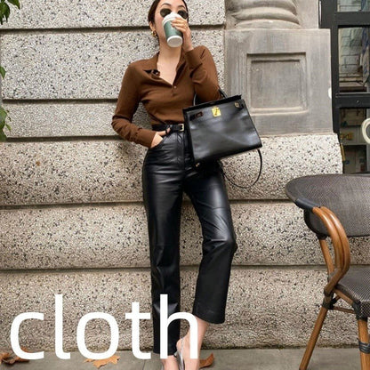 High-grade Polyester Top Slim Fit Leather Pants Adult Lady Like Woman Two Pieces - RALO COLLECTION STUDIO