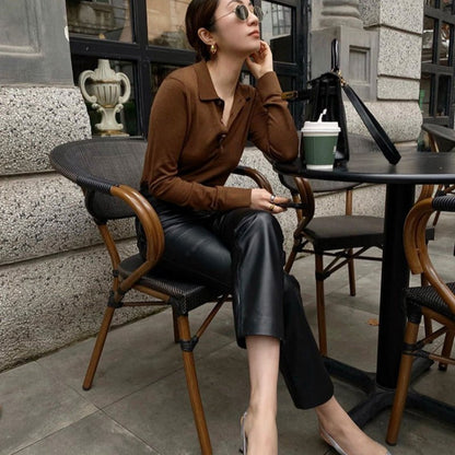 High-grade Polyester Top Slim Fit Leather Pants Adult Lady Like Woman Two Pieces - RALO COLLECTION STUDIO