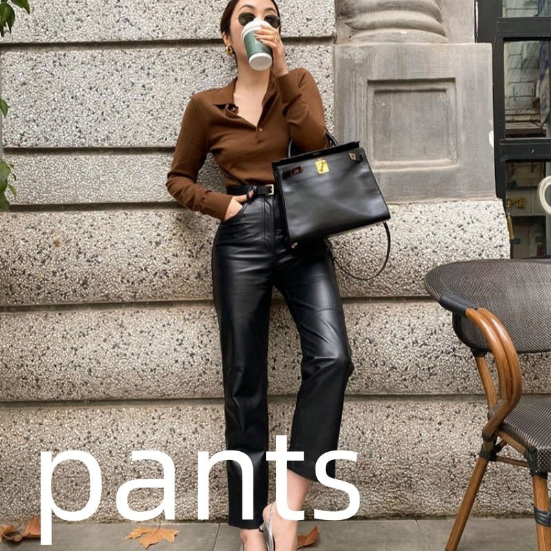 High-grade Polyester Top Slim Fit Leather Pants Adult Lady Like Woman Two Pieces - RALO COLLECTION STUDIO