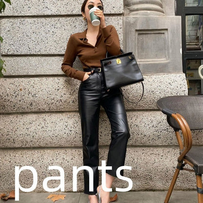 High-grade Polyester Top Slim Fit Leather Pants Adult Lady Like Woman Two Pieces - RALO COLLECTION STUDIO