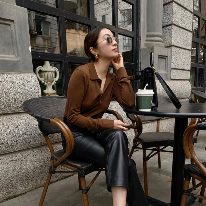 High-grade Polyester Top Slim Fit Leather Pants Adult Lady Like Woman Two Pieces - RALO COLLECTION STUDIO