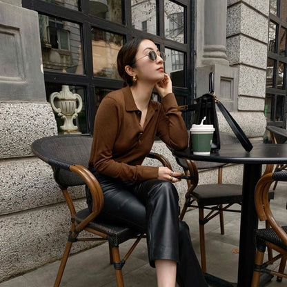 High-grade Polyester Top Slim Fit Leather Pants Adult Lady Like Woman Two Pieces - RALO COLLECTION STUDIO