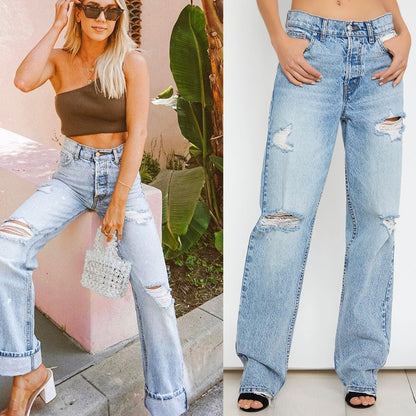 High waist ripped denim trousers - RALO COLLECTION STUDIO