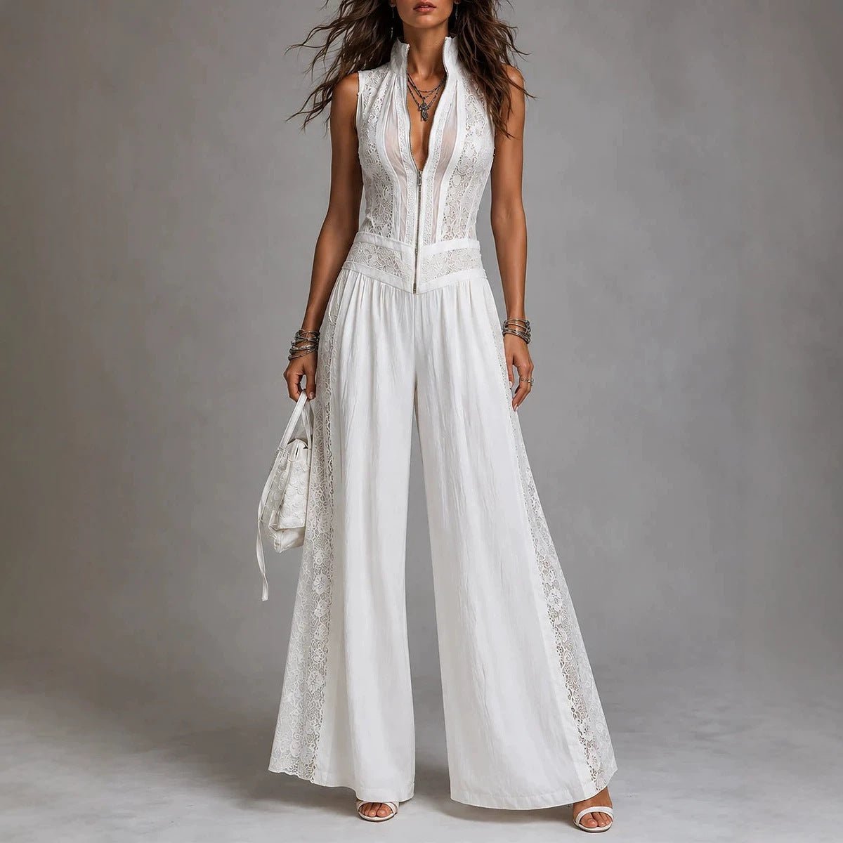 High-waisted Draping Wide-leg Jumpsuit With Side Cutouts - RALO COLLECTION STUDIO
