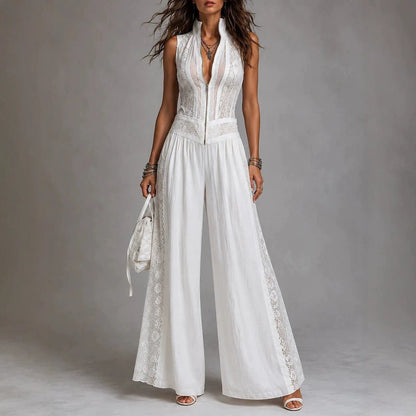 High-waisted Draping Wide-leg Jumpsuit With Side Cutouts - RALO COLLECTION STUDIO