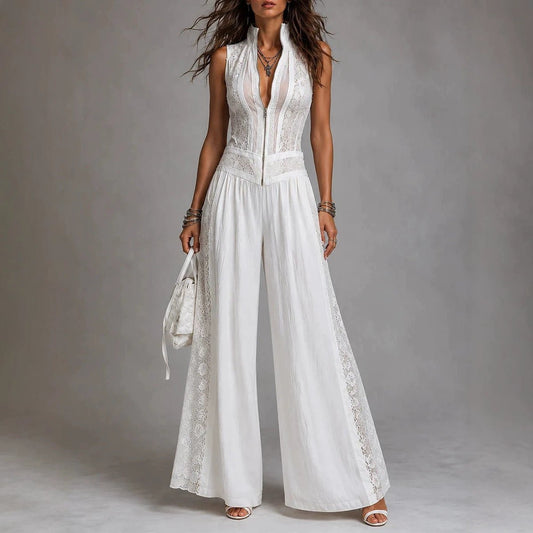 High-waisted Draping Wide-leg Jumpsuit With Side Cutouts - RALO COLLECTION STUDIO