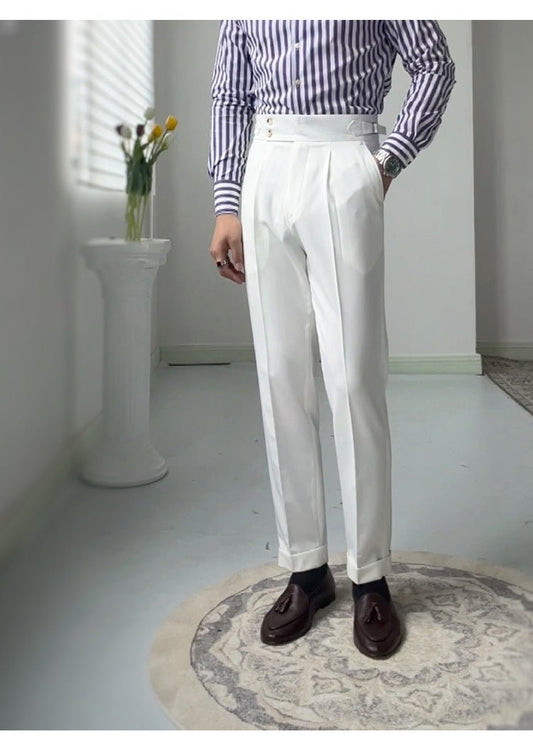 High-waisted White Retro Straight-leg Casual Pants - RALO COLLECTION STUDIO