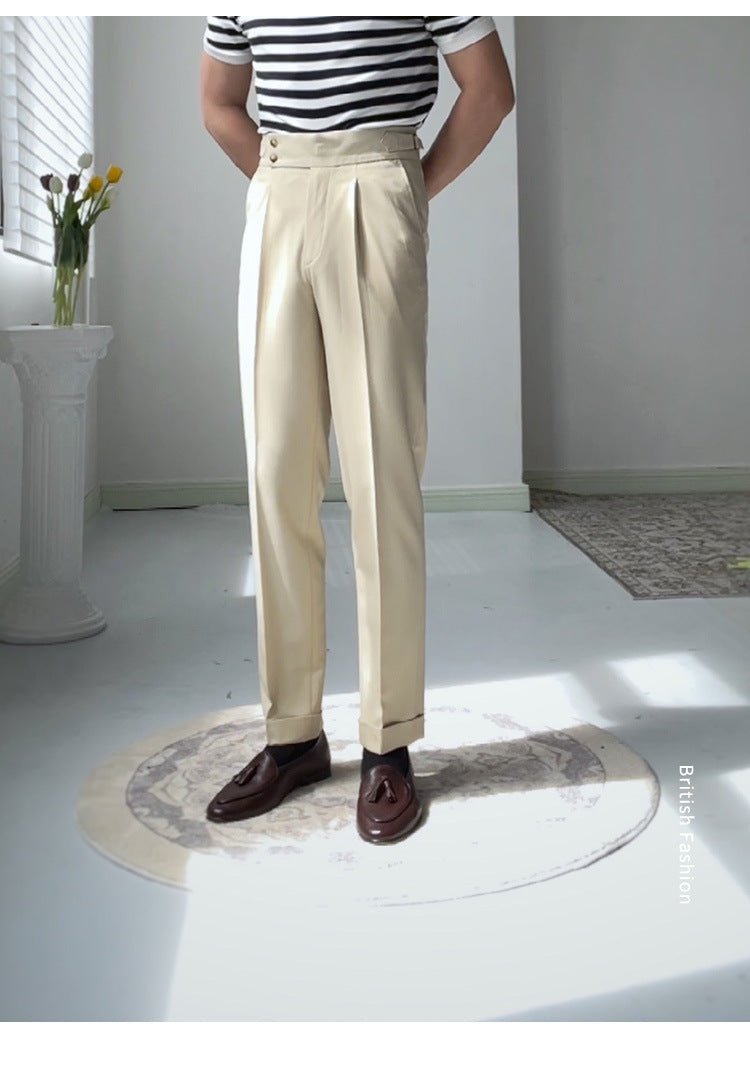 High-waisted White Retro Straight-leg Casual Pants - RALO COLLECTION STUDIO