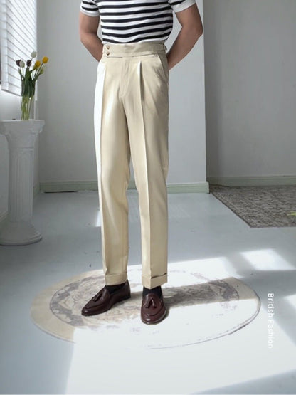 High-waisted White Retro Straight-leg Casual Pants - RALO COLLECTION STUDIO