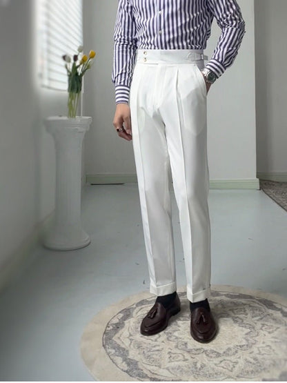 High-waisted White Retro Straight-leg Casual Pants - RALO COLLECTION STUDIO