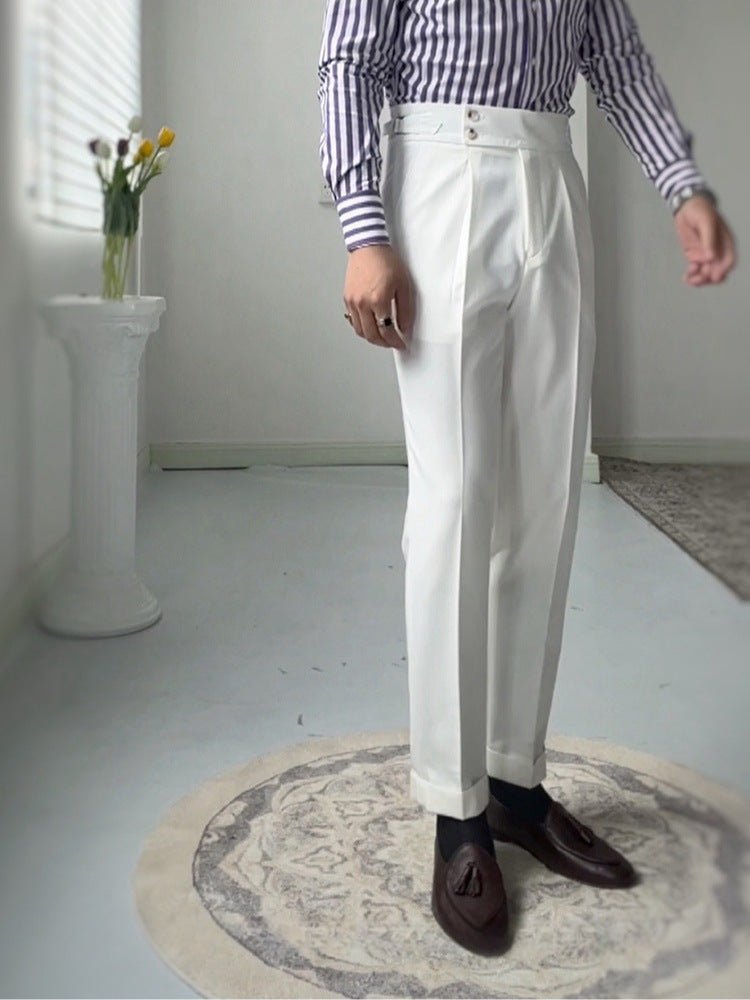 High-waisted White Retro Straight-leg Casual Pants - RALO COLLECTION STUDIO