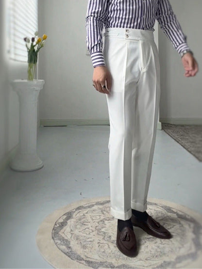 High-waisted White Retro Straight-leg Casual Pants - RALO COLLECTION STUDIO
