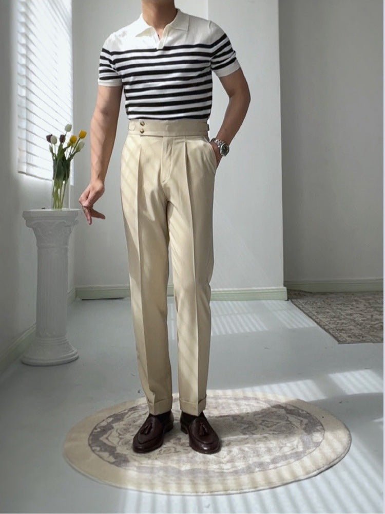 High-waisted White Retro Straight-leg Casual Pants - RALO COLLECTION STUDIO