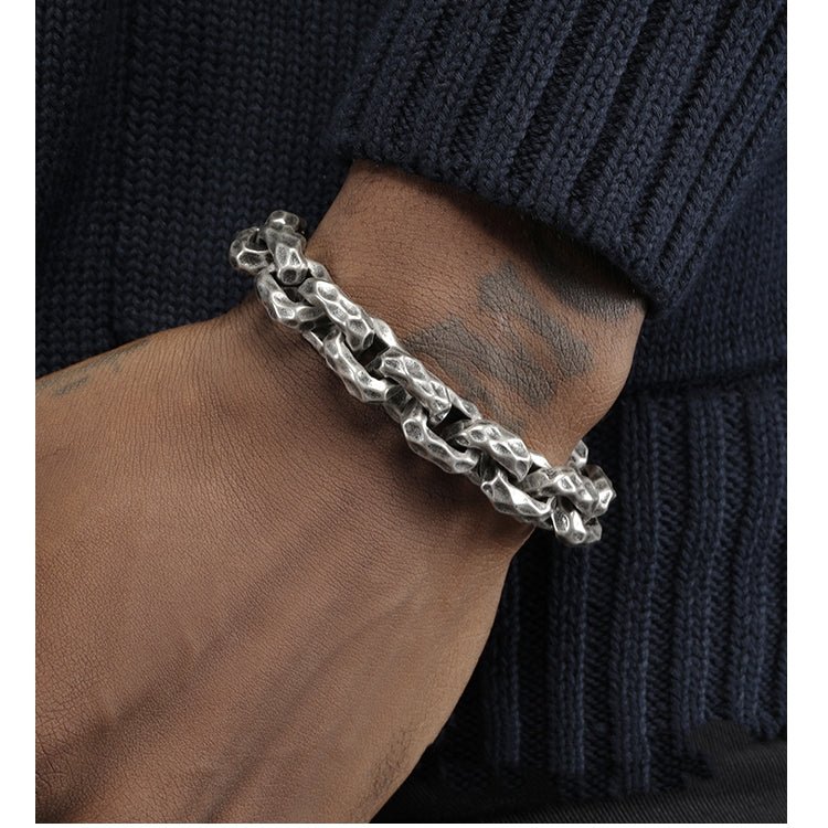 Hip Hop European And American Personality Domineering 12.5mm Thick Meteorite Crater Silver Titanium Steel Bracelet For Men - RALO COLLECTION STUDIO