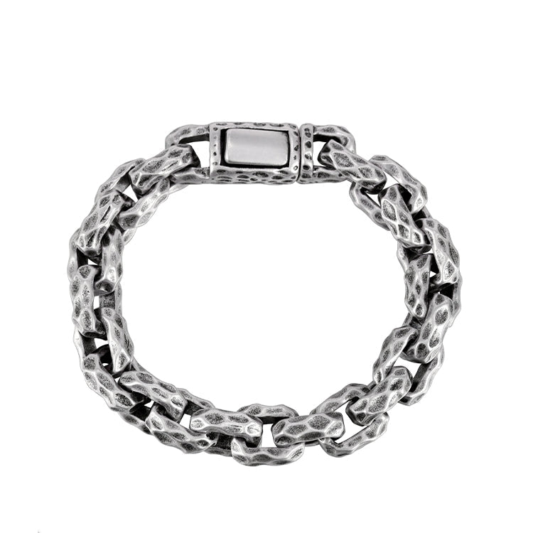 Hip Hop European And American Personality Domineering 12.5mm Thick Meteorite Crater Silver Titanium Steel Bracelet For Men - RALO COLLECTION STUDIO
