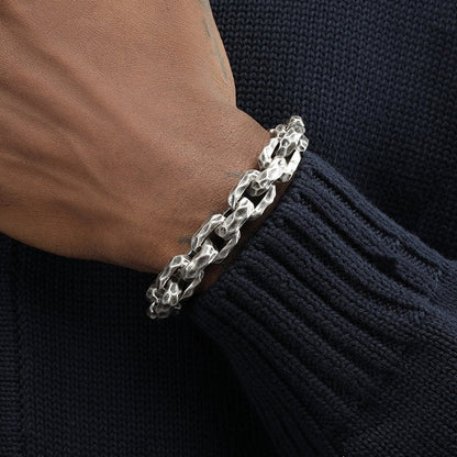 Hip Hop European And American Personality Domineering 12.5mm Thick Meteorite Crater Silver Titanium Steel Bracelet For Men - RALO COLLECTION STUDIO