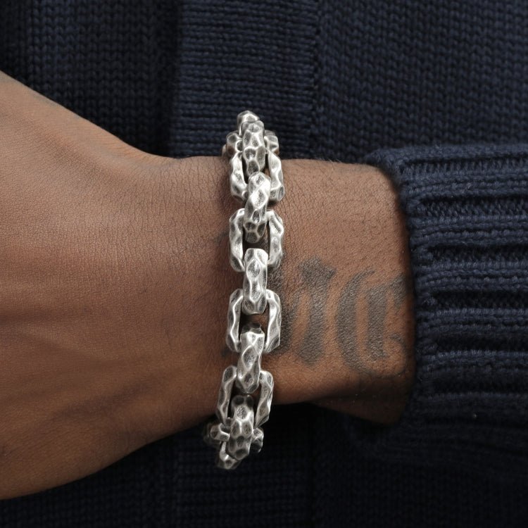 Hip Hop European And American Personality Domineering 12.5mm Thick Meteorite Crater Silver Titanium Steel Bracelet For Men - RALO COLLECTION STUDIO