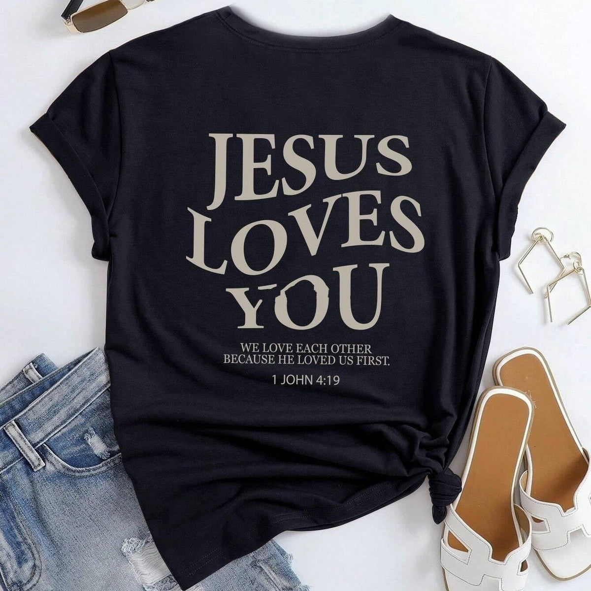 Jesus Loves You Letter Print Women T-Shirts Summer Breathabl - RALO COLLECTION STUDIO