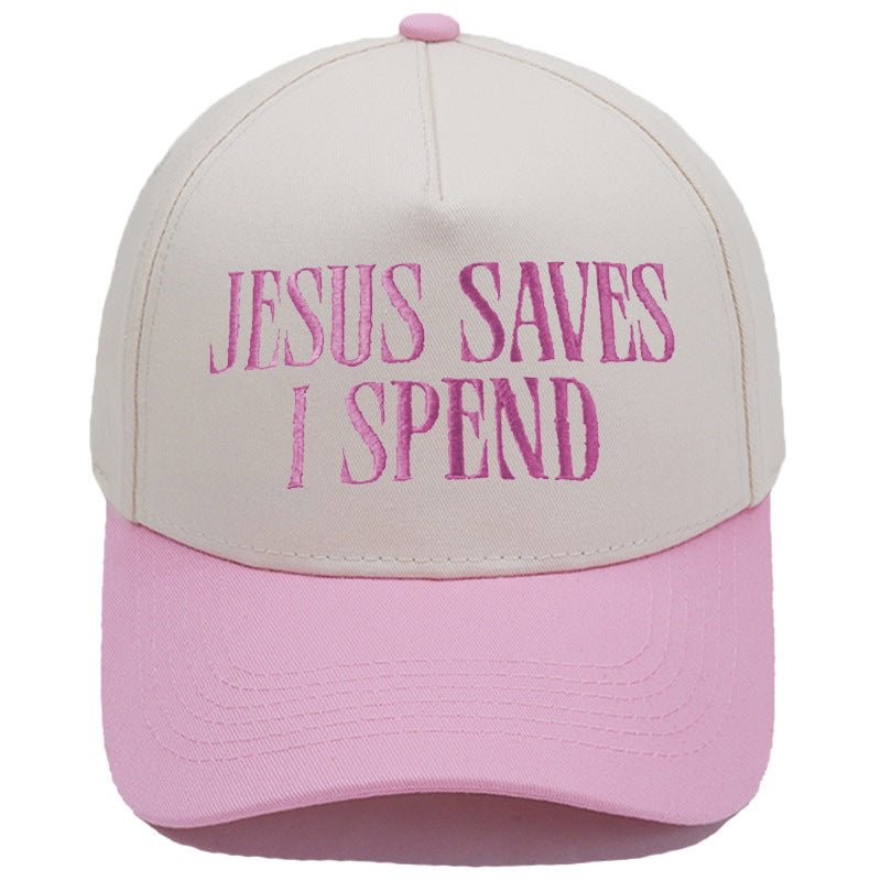 JESUS SAVES I SPEND Embroidered Trucker Hat Color-Block Baseball Cap - RALO COLLECTION STUDIO