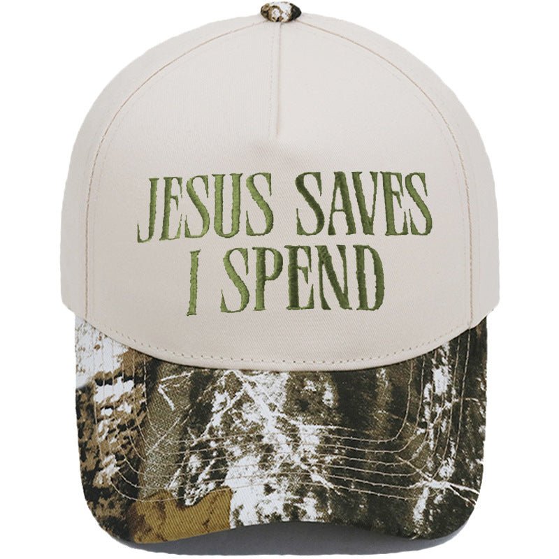 JESUS SAVES I SPEND Embroidered Trucker Hat Color-Block Baseball Cap - RALO COLLECTION STUDIO