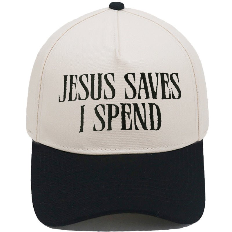 JESUS SAVES I SPEND Embroidered Trucker Hat Color-Block Baseball Cap - RALO COLLECTION STUDIO