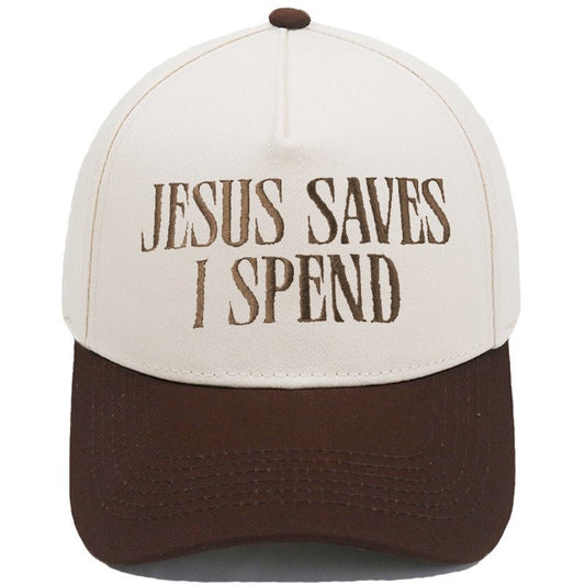 JESUS SAVES I SPEND Embroidered Trucker Hat Color-Block Baseball Cap - RALO COLLECTION STUDIO