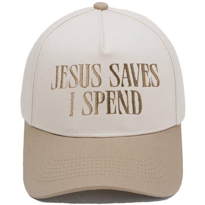JESUS SAVES I SPEND Embroidered Trucker Hat Color-Block Baseball Cap - RALO COLLECTION STUDIO