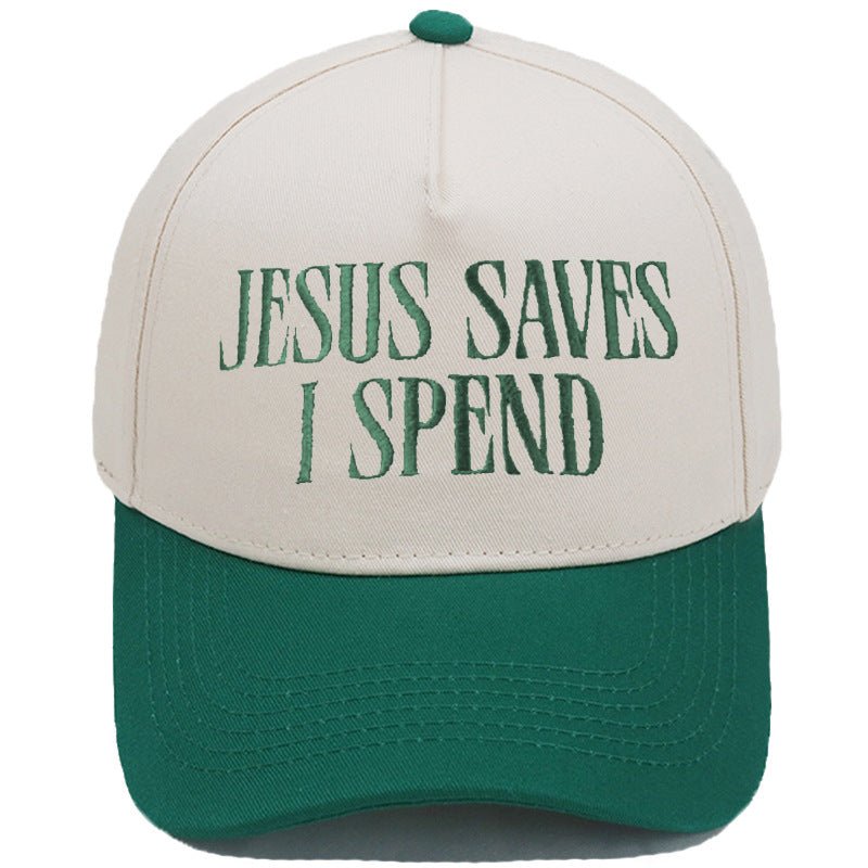JESUS SAVES I SPEND Embroidered Trucker Hat Color-Block Baseball Cap - RALO COLLECTION STUDIO