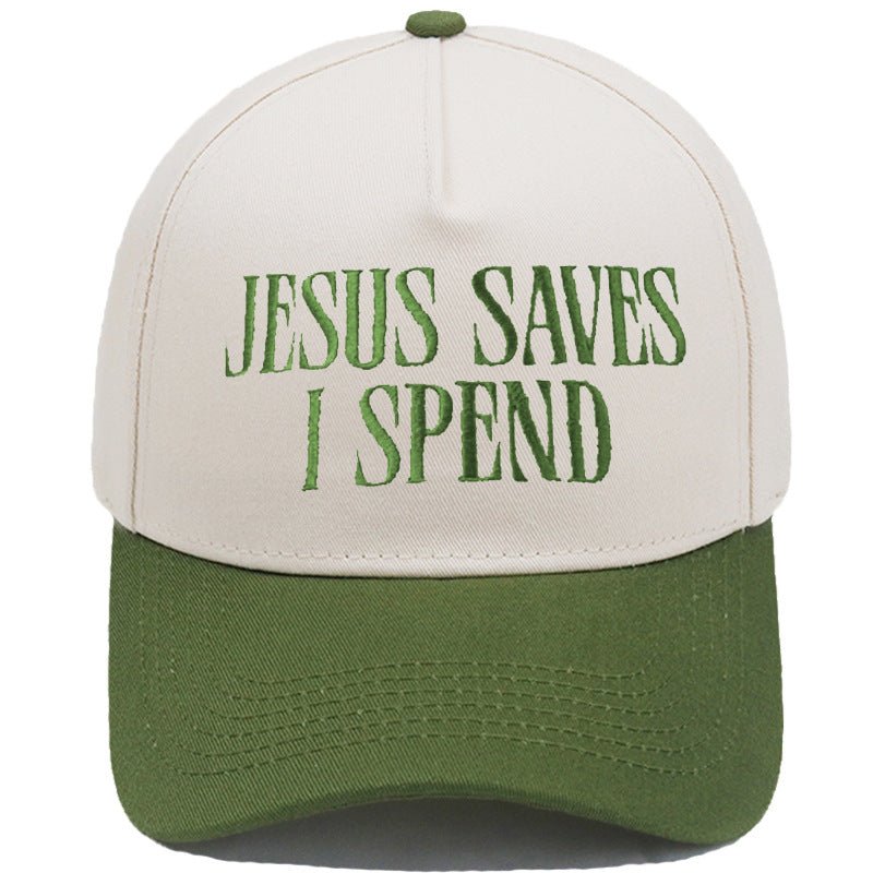 JESUS SAVES I SPEND Embroidered Trucker Hat Color-Block Baseball Cap - RALO COLLECTION STUDIO
