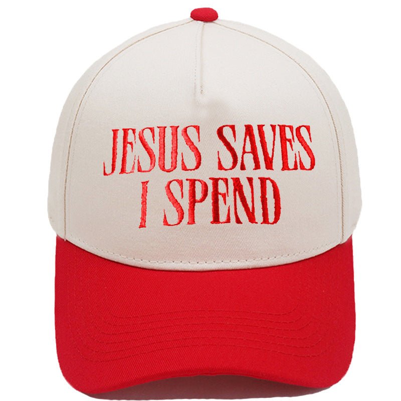 JESUS SAVES I SPEND Embroidered Trucker Hat Color-Block Baseball Cap - RALO COLLECTION STUDIO