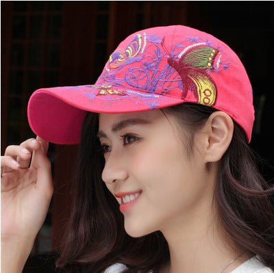 Korean Version Embroidered Baseball Butterfly Embroidery Duck Tongue Print Tide Hat Hat Women Hat Wholesale Sunscreen Hats - RALO COLLECTION STUDIO