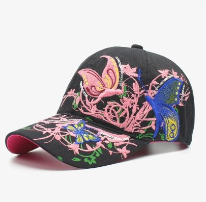 Korean Version Embroidered Baseball Butterfly Embroidery Duck Tongue Print Tide Hat Hat Women Hat Wholesale Sunscreen Hats - RALO COLLECTION STUDIO