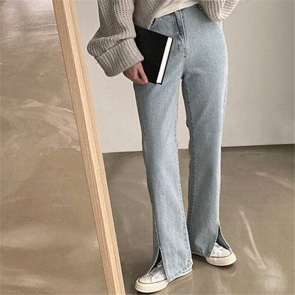 Korean Version Of Ins Fashion High-waisted Slits Were Thin And High-covered Bi-prepared Spring Jeans Women - RALO COLLECTION STUDIO
