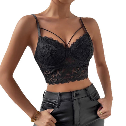 Lace Camisole Cross-front Short-sleeve Top For Women - RALO COLLECTION STUDIO