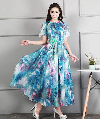 Ladies Fashion Chiffon Short Sleeve Printed Dress - RALO COLLECTION STUDIO