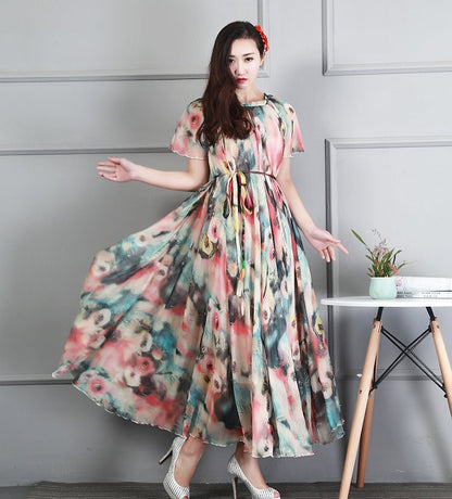 Ladies Fashion Chiffon Short Sleeve Printed Dress - RALO COLLECTION STUDIO