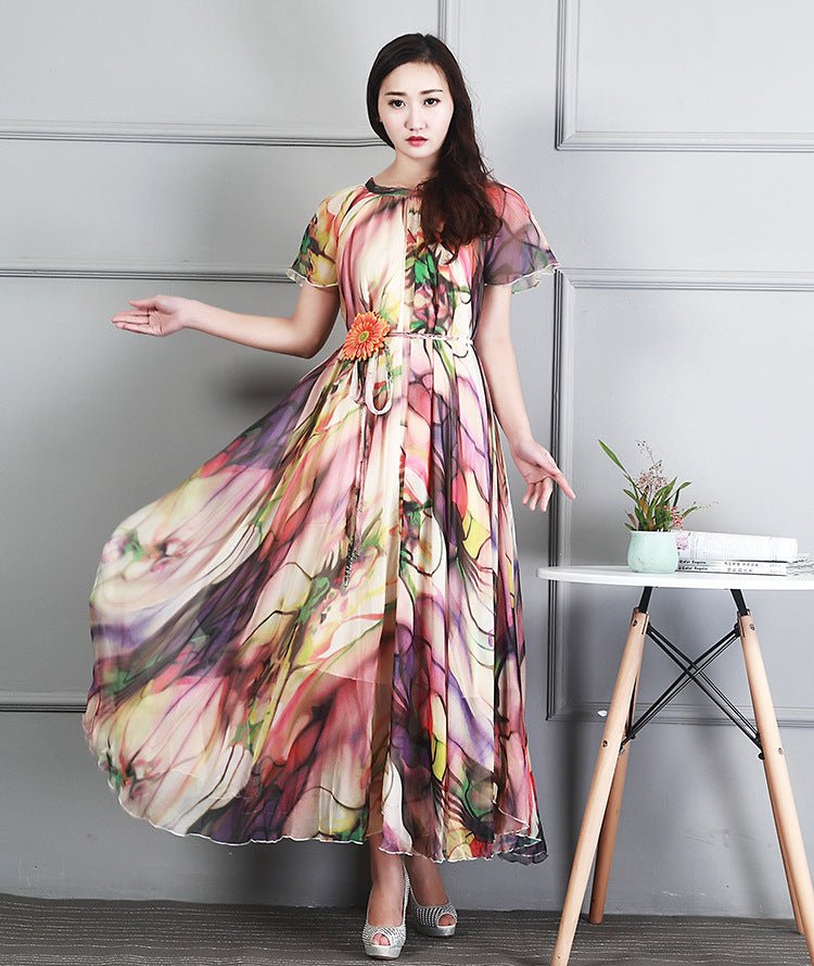 Ladies Fashion Chiffon Short Sleeve Printed Dress - RALO COLLECTION STUDIO