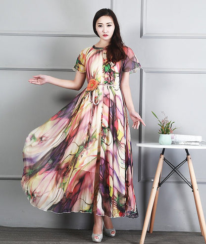 Ladies Fashion Chiffon Short Sleeve Printed Dress - RALO COLLECTION STUDIO