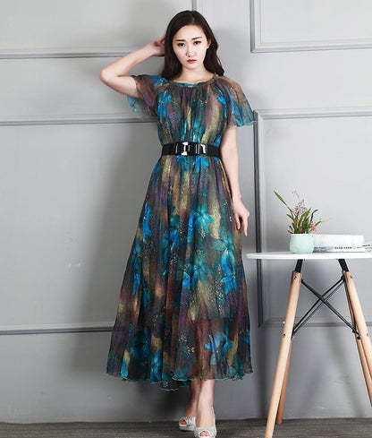 Ladies Fashion Chiffon Short Sleeve Printed Dress - RALO COLLECTION STUDIO