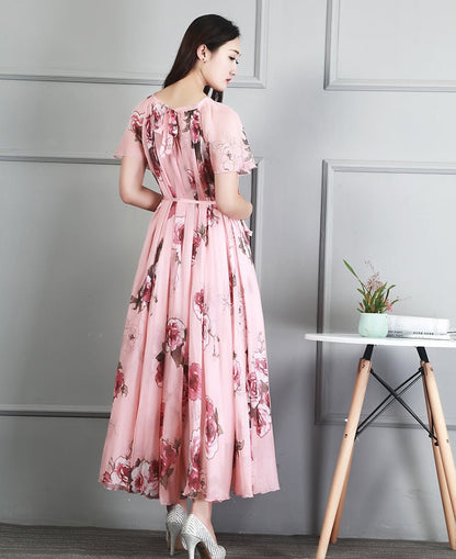 Ladies Fashion Chiffon Short Sleeve Printed Dress - RALO COLLECTION STUDIO