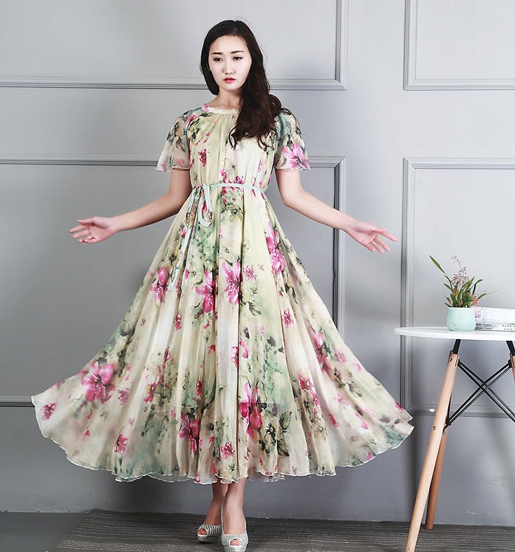 Ladies Fashion Chiffon Short Sleeve Printed Dress - RALO COLLECTION STUDIO