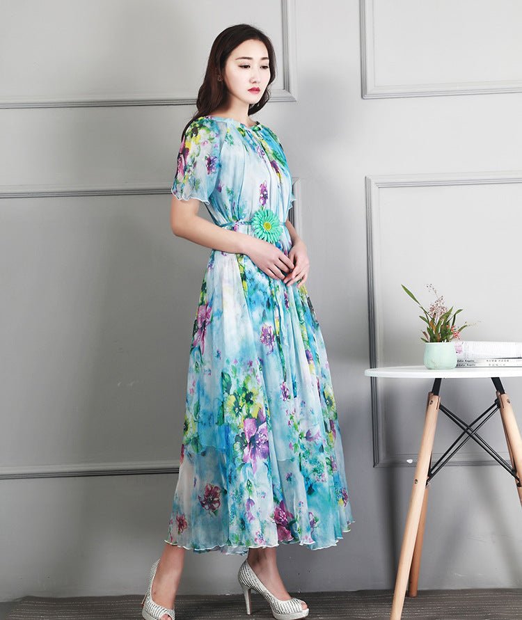 Ladies Fashion Chiffon Short Sleeve Printed Dress - RALO COLLECTION STUDIO