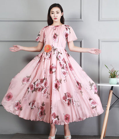 Ladies Fashion Chiffon Short Sleeve Printed Dress - RALO COLLECTION STUDIO