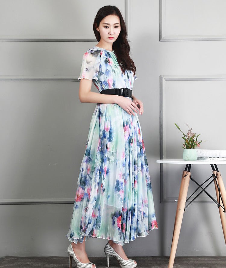 Ladies Fashion Chiffon Short Sleeve Printed Dress - RALO COLLECTION STUDIO