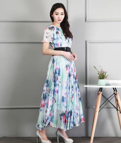 Ladies Fashion Chiffon Short Sleeve Printed Dress - RALO COLLECTION STUDIO