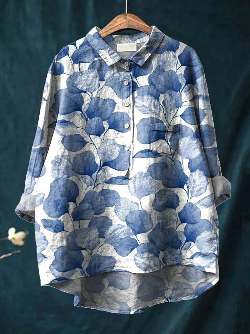 Lapel Long Sleeve Shirt Vintage Floral Flower T-shirt Shirt - RALO COLLECTION STUDIO